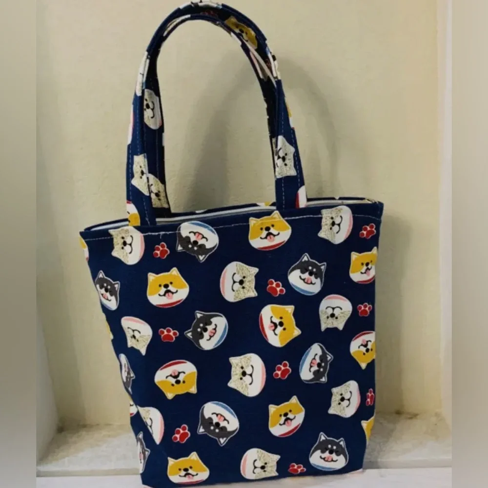 🆕 kawaii Navy Corgi 🐶 Dog Canvas Tote Bag, 9” Width